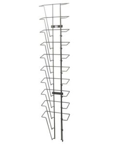 Brochureholder til væg, A4,10 rum, alufarvet, 22,5 x H115 cm