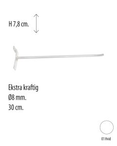 Varekrog, til panel, hvid, 30 cm. - ekstra kraftig