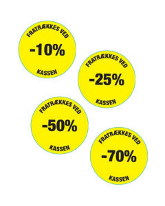 Gul rabatklistermærke med procent - Gule etiketter m/ procent beløb. Vælg beløb